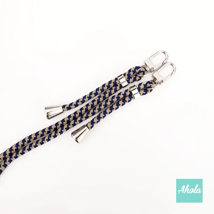 Apricot with Navy Stripe - Crossbody Adjustable Nylon Lanyard 杏色 深藍條紋尼龍斜背繩