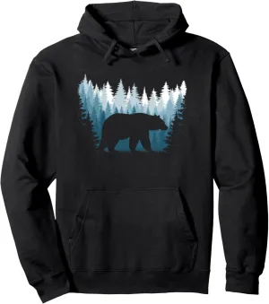 Bear Landscape Pine Tree Forest Nature Bear Men Women Kids Pullover Hoodie