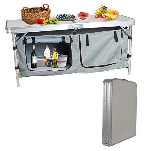 Outdoor Folding Camp Table with Storage Organizer Suitcase Lightweight Height Adjustable Portable Foldable Picnic Table