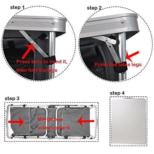 Outdoor Folding Camp Table with Storage Organizer Suitcase Lightweight Height Adjustable Portable Foldable Picnic Table