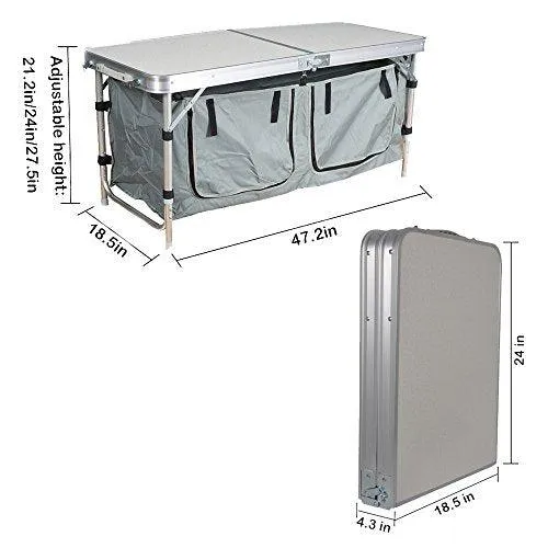 Outdoor Folding Camp Table with Storage Organizer Suitcase Lightweight Height Adjustable Portable Foldable Picnic Table