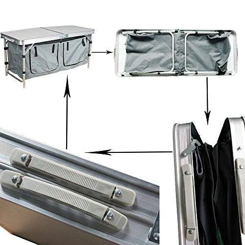 Outdoor Folding Camp Table with Storage Organizer Suitcase Lightweight Height Adjustable Portable Foldable Picnic Table