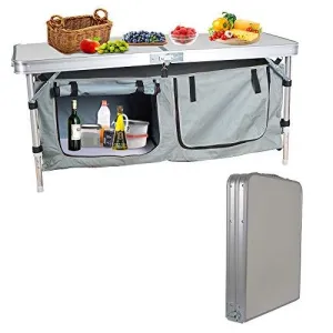 Outdoor Folding Camp Table with Storage Organizer Suitcase Lightweight Height Adjustable Portable Foldable Picnic Table