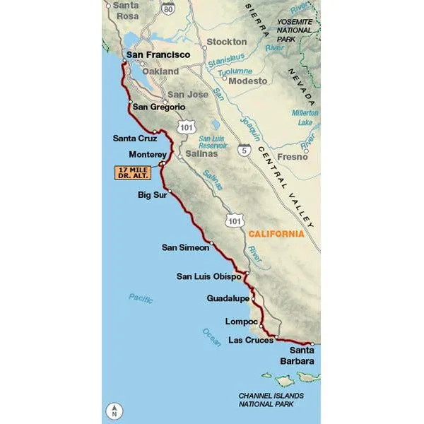 Pacific Coast Route Biking Map Section 4: San Francisco to Santa Barbara