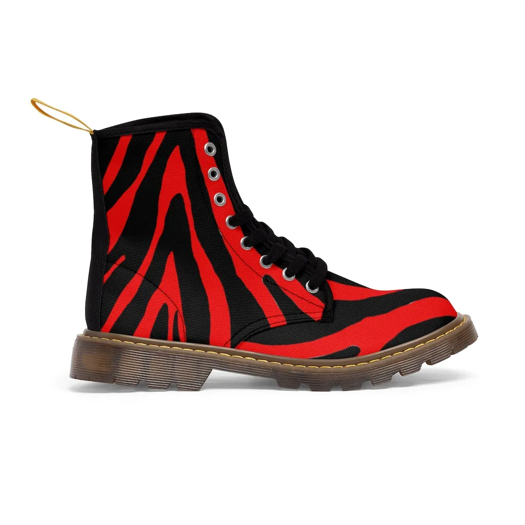 Red Zebra Men's Boots, Animal Print Fashion Best Hiking Winter Boots Laced Up Shoes For Men