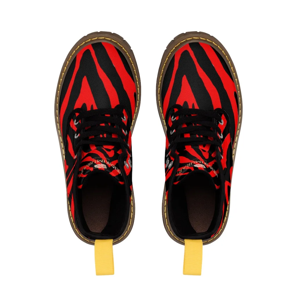 Red Zebra Men's Boots, Animal Print Fashion Best Hiking Winter Boots Laced Up Shoes For Men