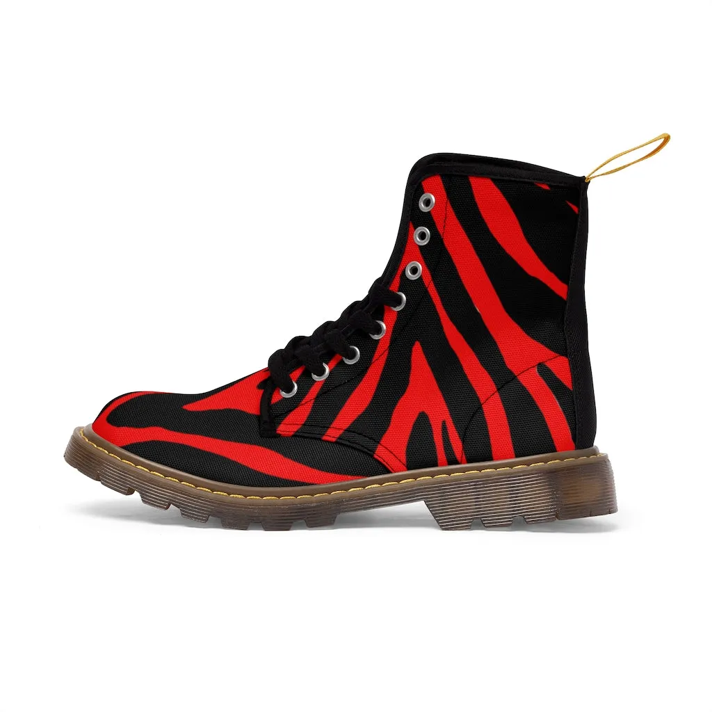 Red Zebra Men's Boots, Animal Print Fashion Best Hiking Winter Boots Laced Up Shoes For Men