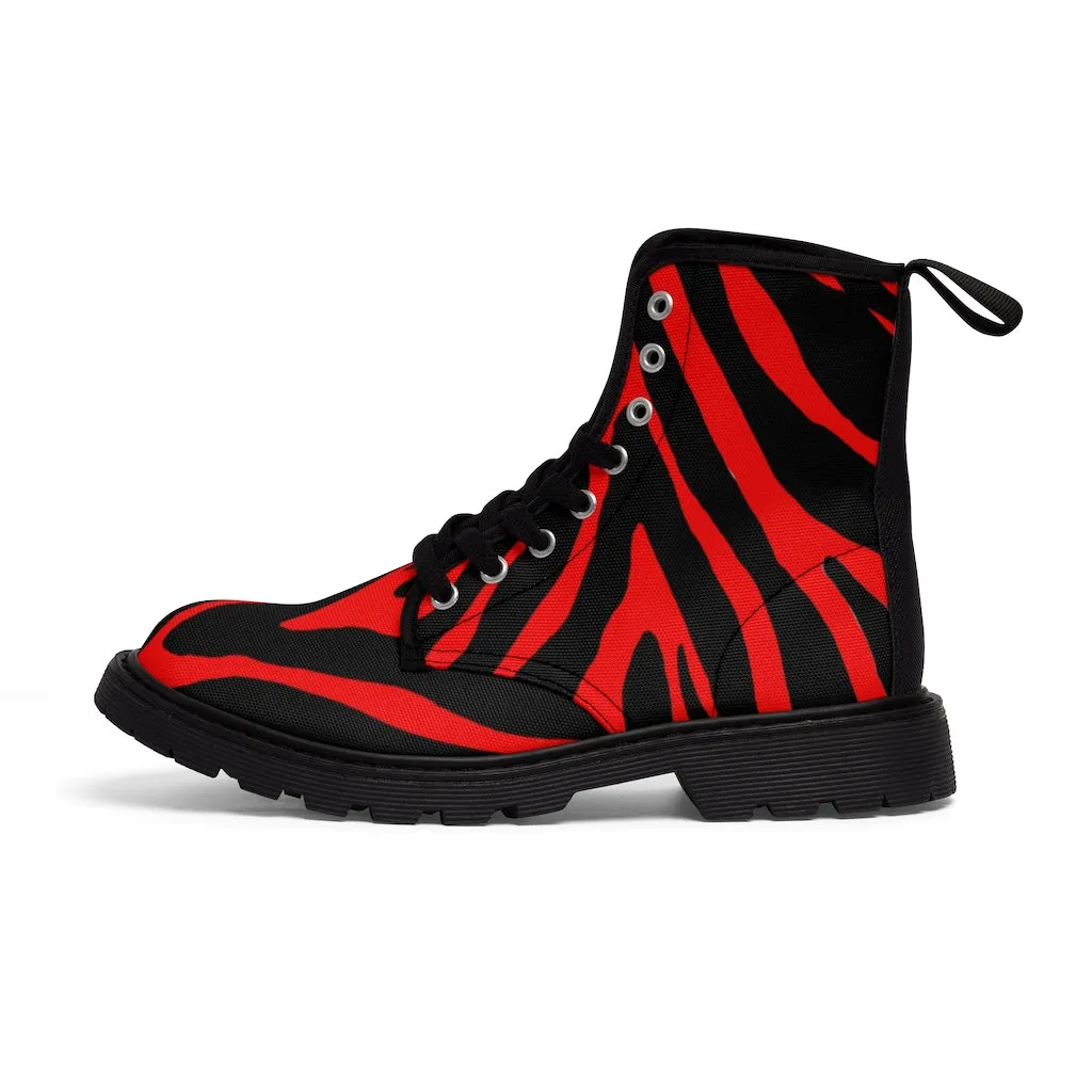Red Zebra Men's Boots, Animal Print Fashion Best Hiking Winter Boots Laced Up Shoes For Men