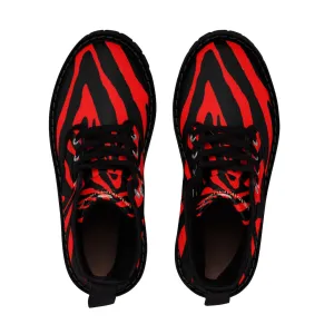 Red Zebra Men's Boots, Animal Print Fashion Best Hiking Winter Boots Laced Up Shoes For Men