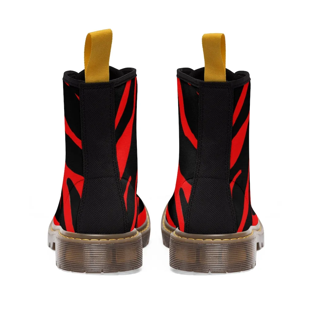 Red Zebra Men's Boots, Animal Print Fashion Best Hiking Winter Boots Laced Up Shoes For Men