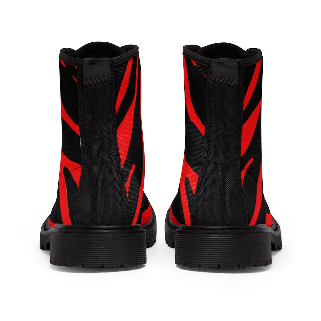 Red Zebra Men's Boots, Animal Print Fashion Best Hiking Winter Boots Laced Up Shoes For Men