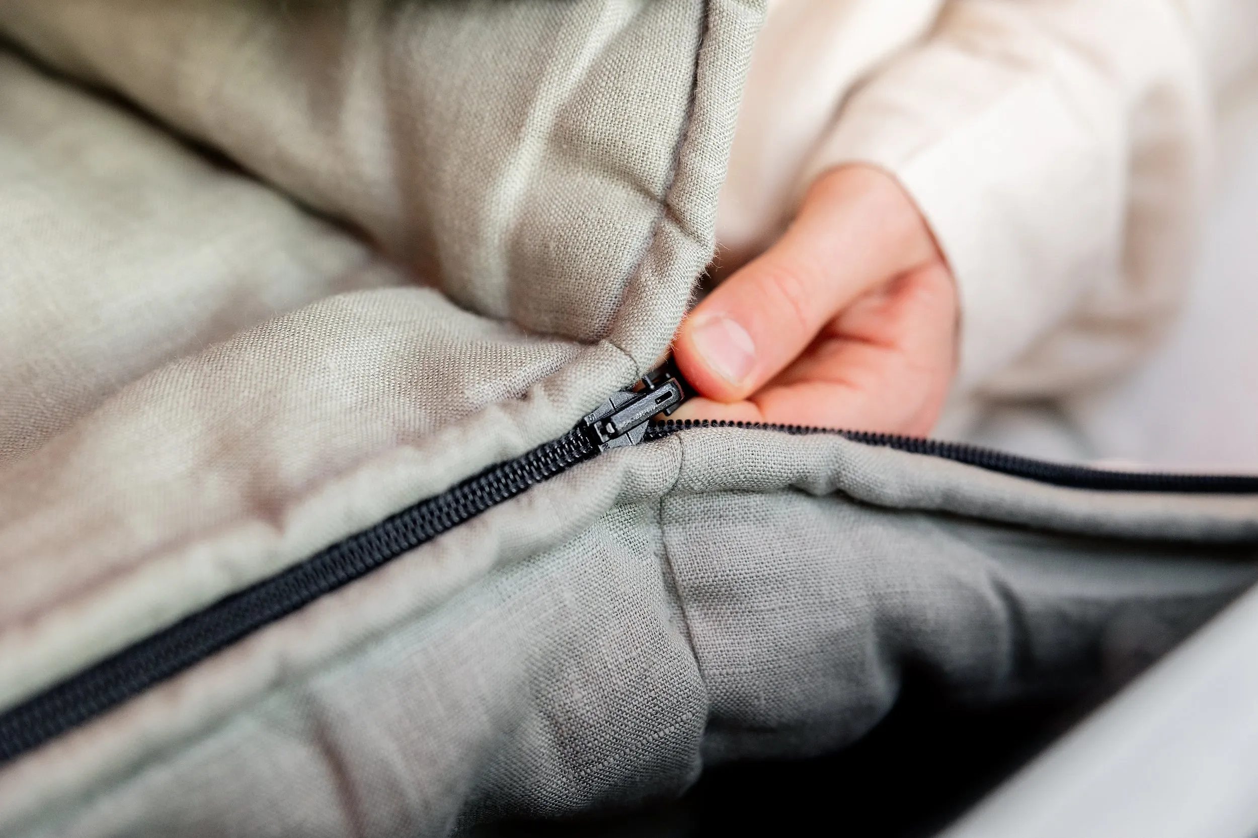 Sage Green Natural HEMP Linen Sleeping Bag with Hood Adult Organic Hemp Fiber Filling Hemp fabric inside Linen fabric outside hand made warm